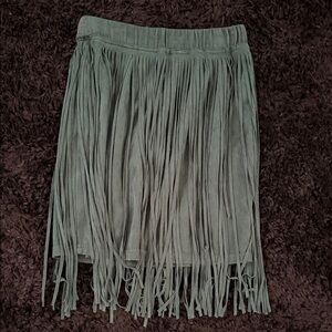 Chic Fringed Mini Skirt in Sage